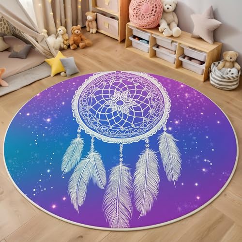 Tapis rond ciel étoilé attrape-rêves violet chambre bébé cocoon
