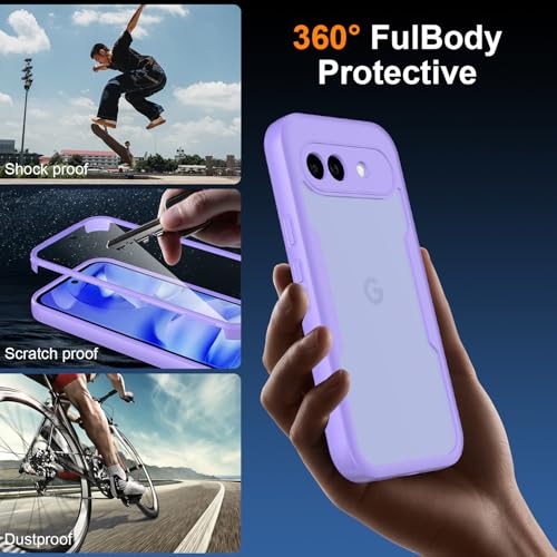 KJYLPO Funda para Google Pixel 10A, 360 Grados Integrada Pantalla y Protector Antigolpes Case Rugged Doble Protección - Morado - imagen 6