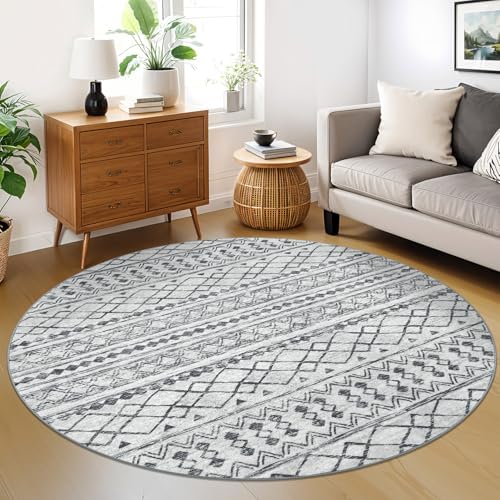Amazon.com: KUTA Boho Round Area Rugs 6Ft Grey Moroccan Circle Washable ...