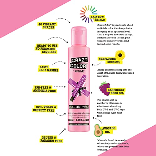 Crazy Color Hair Dye - Vegan And Cruelty-Free Semi Permanent Hair Color - Temporary Dye For Pre-Lightened Or Blonde Hair - No Peroxide Or Developer Required (Pinkissimo) #TOP3