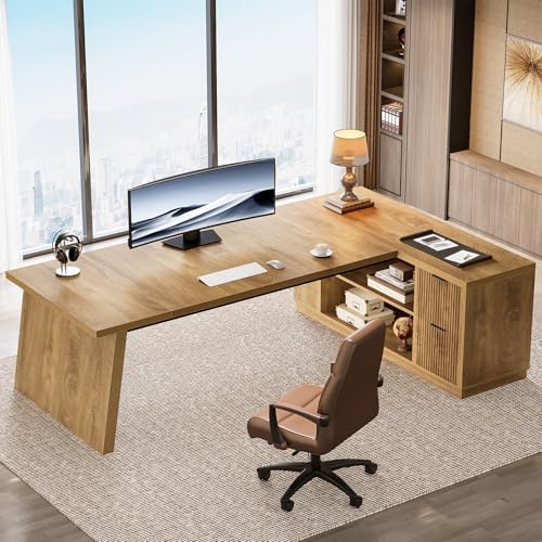 Tribesigns 78-Inch L-Shaped Large Executive Desk, Corner Computer Desk with File Cabinet and Shelves, Business Furniture Workstation for Home & Office