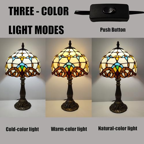 Image of Small Tiffany Table Lamp 8 Inch Tiffany Style Desk Lamp Stained Glass Antique Light Decoration Bedroom Bedside Lamp Retro Reading Lamps (Beige Baroque Style)