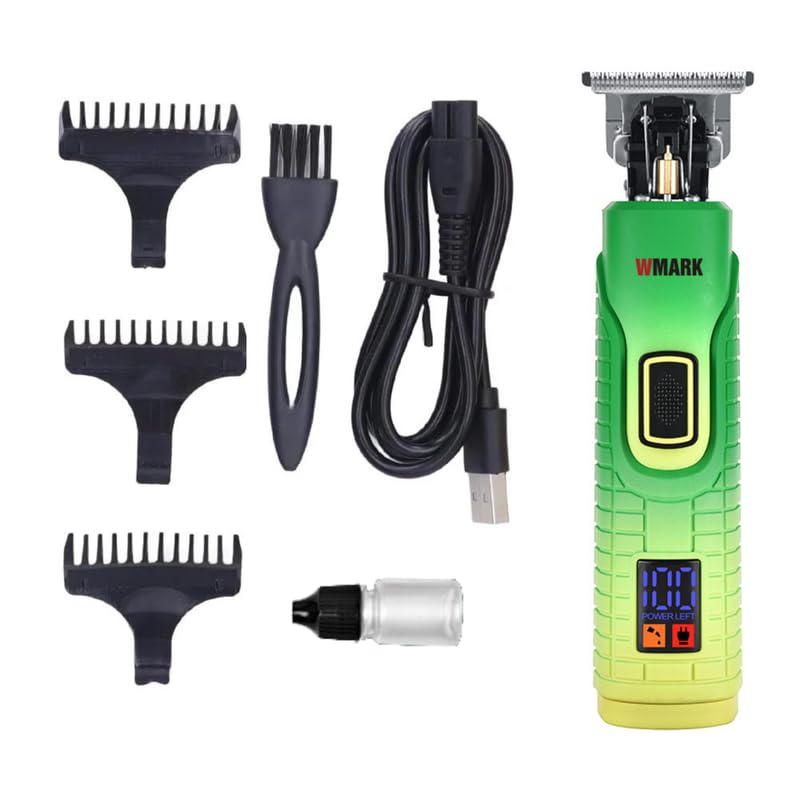 Image of WMARK NG-319 Digital Display Detail Trimmer Pro Li Outliner Cordless T Blade Hair Clipper 0.1 Gap Outlining for Barbers 0.1mm balding Shape up 6500 RPM Powerful rotary Motor Runtime 180 min, Green,Men
