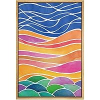 SIGNWIN Framed Canvas Wall Art Bright Blue, Orange, Green, Red, Purple Waves Lines and Circles Geometric Shapes Watercolor Minimalism Colorful for Living Room, Bedroom, Office - 16