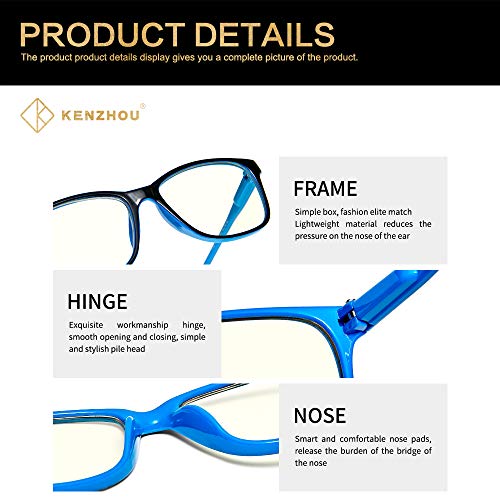 Blue Light Blocking Computer Glasses 2 Pack Anti Eyestrain Unisex(Men/Women) Eyeglasses with Spring Hinges UV Protection Little yellow lens (Twilight and Bule) - Thumbnail 6