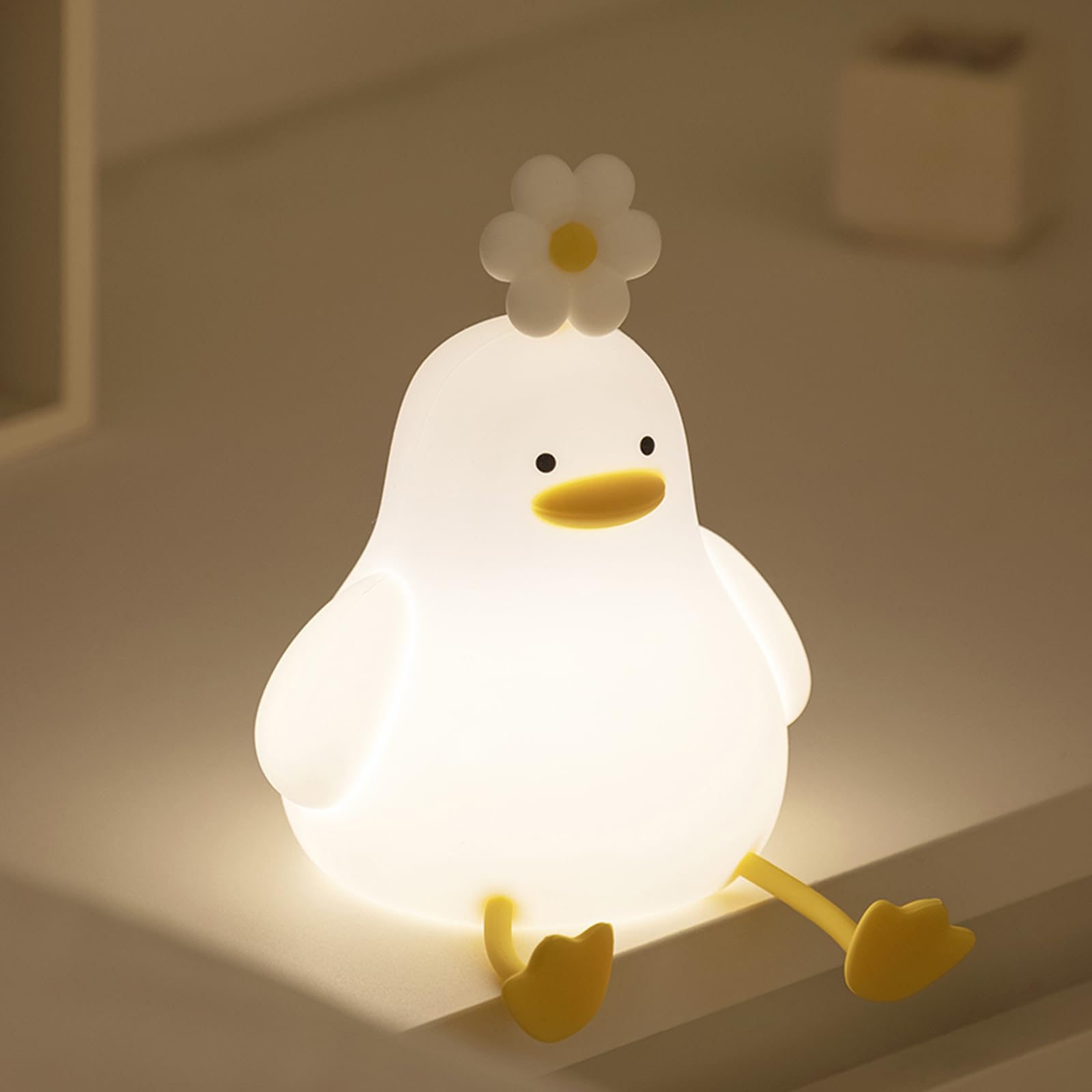 DEALFUN Cute Cartoon Nursery Night Lights, Animal Design Safe Silicone Soft LED Nursery Lamp for Toddler Room Decoration (Flower Duck)