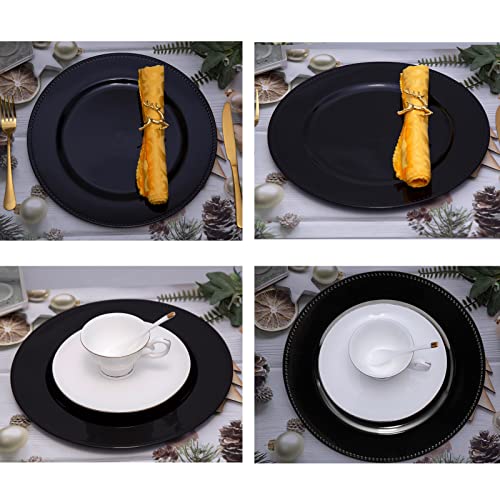 Dacakews Metallic Bead Charger Plates 13Inch, Set 10Pcs Black Plastic Round Charger Plates Bulk Wedding, Dinner,Wedding,Party,Event,Decoration (Beaded Black10) #TOP4