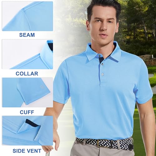 Image of Mens Golf Shirt Short Sleeve Moisture Wicking Dry Fit Performance Solid Pique Collared Golf Polo Shirts for Men