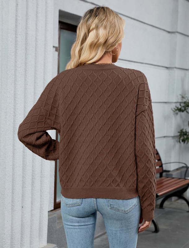 ZAFUL Women's Cable Knit Sweaters Trendy Fall Crewneck Long Sleeve Casual Loose Jumper Pullover Oversized Sweater Tops 20254