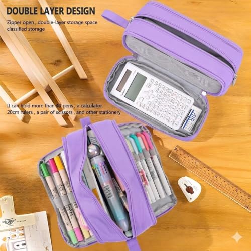 Image of 4 Compartments Pencil Case for Boys,Big Canvas Pen Pouch Bag, Large Capacity Pen Box, Tool Bag for Middle School College Office Organizer for Kids Men Women Adult Teens