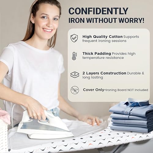 Image of Ironing Board Cover and Pad 15 inchx54 inch Extra Thick Natural Cotton, Scorch and Stain Resistant Padding, Standard Size Iron Board Cover with Fasteners Heavy Duty Elastic Edge, Heatproof Boomerang