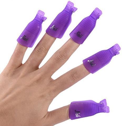HiMo 10PC Plastic Acrylic Nail Art Soak Off Cap Clip UV Gel Polish Remover Wrap Tool (Purple-01)