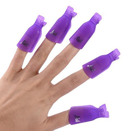 Himo 10Pc Plastic Acrylic Nail Art Soak Off Cap Clip Uv Gel Polish Remover Wrap Tool (Purple) #TOP13