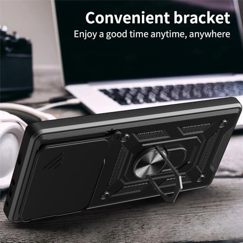 Image of Heavy Duty Back Case Cover for Realme 15T 5G, Shockproof Realme 15T Back Cover, Ring Case with Kickstand and Camera Protection Shutter - Black