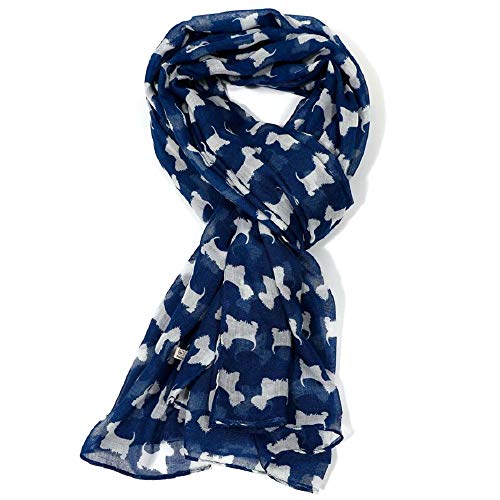 LilyRosa Grey Dog Scarf Scottie Westie Highland Dogs Print Scarf Wrap Shawl (Blue)