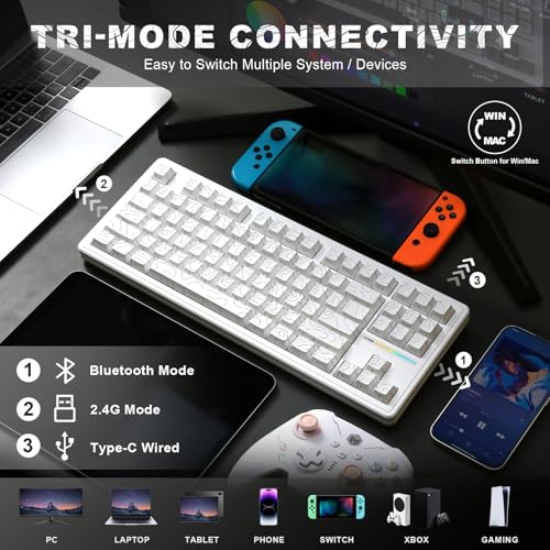 Image of YUNZII YZ87 Gasket Mechanical Keyboard,TKL Wireless Hot Swappable with 5-Layer Padding, BT5.0 /2.4G /USB-C NKRO RGB Backlit for Win /Mac(White Line, Milk Switch)