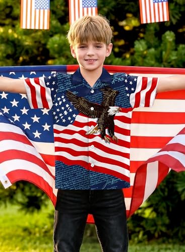 Image of BesserBay Unisex Kids 4th of July Shirt Girls Boys Patriotic Button Down Shirt American Flag Top 4-14 Years