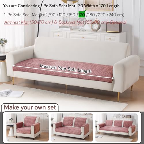 Image of HOKIPO Premium Velvety Quilted Anti-Slip Sofa Cover Mats for L-Shape & 1 /2 /3 Seater Sofa | Make Your Own Sofa Cover Set, 'Softline Quilted Series' 70(W) x 170(L) cm | Dusty Rosepink (AR-6317-PNK)