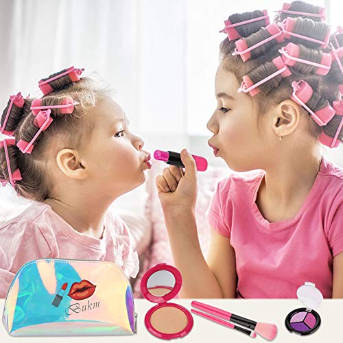 Rusee Kids Pretend Makeup Kit, Girls Fake Make Up Kits with Cosmetic Bag for Ages 4-10 Year Old, Makeup Set Toy Including Brushes, Eye Shadows, Lipstick, Nail Polish, Necklace, Comb and More