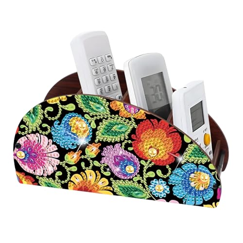 Image of Diamond Painting Storage Box, DIY 5D Floral Leaf Design Multi-Compartment Wooden Diamond Art Organizer for Makeup Brushes Pens TV AC Remotes Desktop Tabletop Decoration