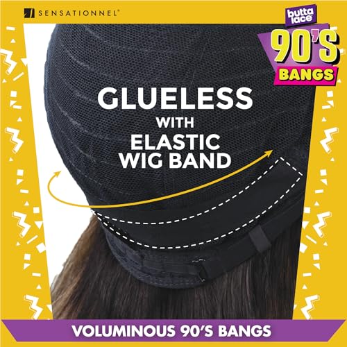 Sensationnel Butta Lace 90Sbangs Wigs - Unit 903 Glueless Wide Deep Part Synthetic Preplucked Hairline (1B OFFBLACK)