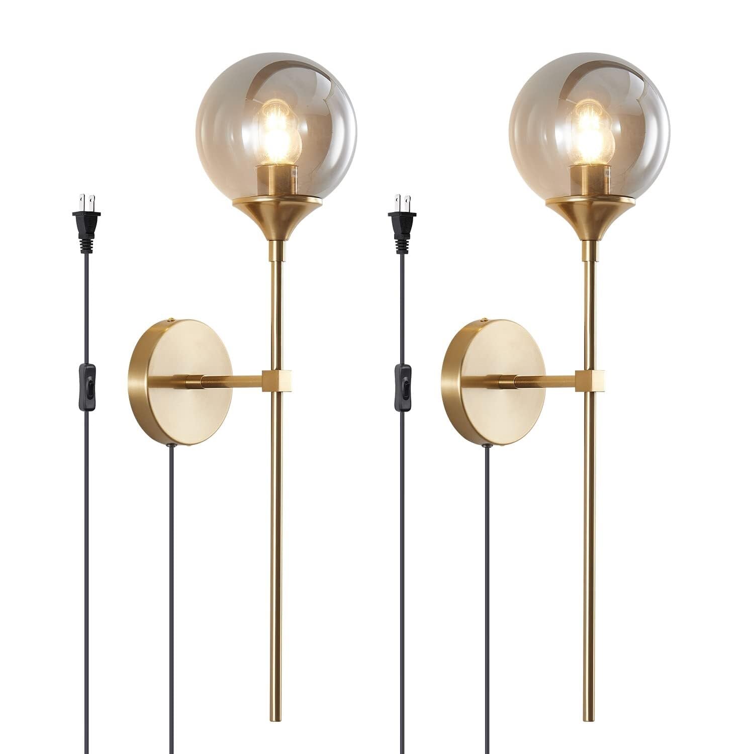 Applique da Parete Vintage in Ottone Dorato e Vetro Trasparente, Set da 2 - Illuminazione da Parete di metà secolo per Bagno, Soggiorno e Altro Ancora