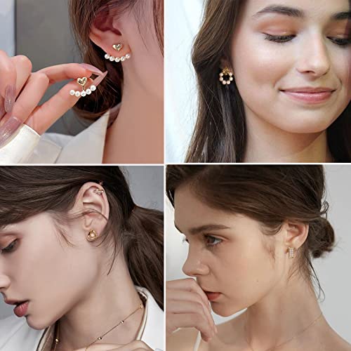 68 Pairs Gold Stud Earrings for Women Multipack, Hypoallergenic Assorted Earring Set Multiple Piercings, Cubic Zirconia Pearl Butterfly Stud Hoop Earring Pack4