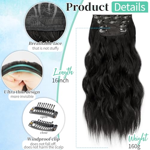 Image of KooKaStyle Wavy Thick Clip in Hair Extensions 16 inch Natural Black
