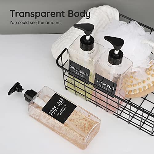 Image of Segbeauty Shampoo Bottles, 3pcs 16.9oz Empty Refillable Pump Dispenser with Labels, 500ml Plastic Reusable Press Lotion Containers for Bathroom Hotel Liquid Soap Body Wash Hand Soap Conditioner Clear