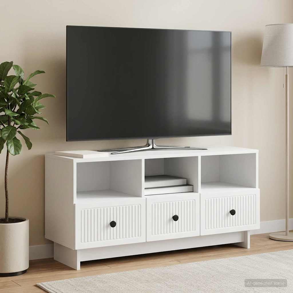 Mobile TV in Legno Ingegnerizzato Bianco 102x34,5x50 cm | Pratico mobiletto per soggiorno con 3 cassetti spaziosi, ideale per organizzare decoder e console da gioco.