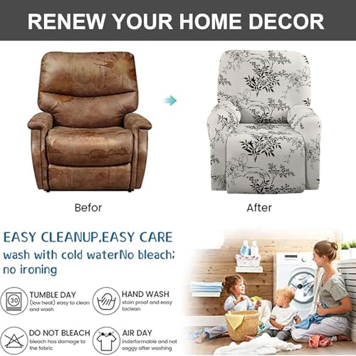 Image of Eco-Ancheng Recliner Slipcovers 4-Pieces Lazyboy Recliner Covers Recliner Couch Covers Recliner Chair Cover Non Slip Reclining Slipcovers with Storage Pockets Furniture Protector for Living Room,17