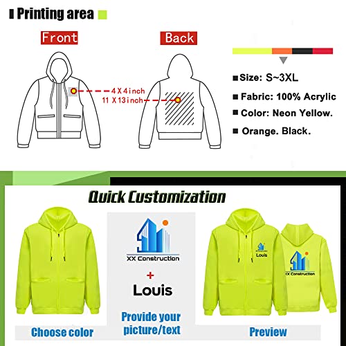 YOWESHOP High Visibility Safety Jacket Hoodie Sweatshirt with Removable Sleeve Hi Vis Workwear Unisex3