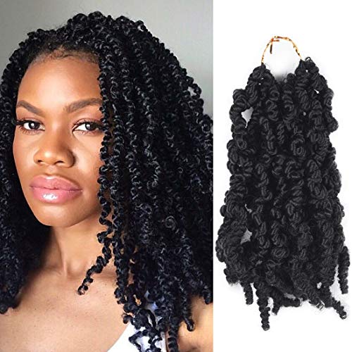 7 Packs Pre Twisted Curly Crochet Hair Short Curly Spring 10 Inch Synthetic Crochet Braids Pre Passion Twist Crochet Hair(10 Inch,1B）