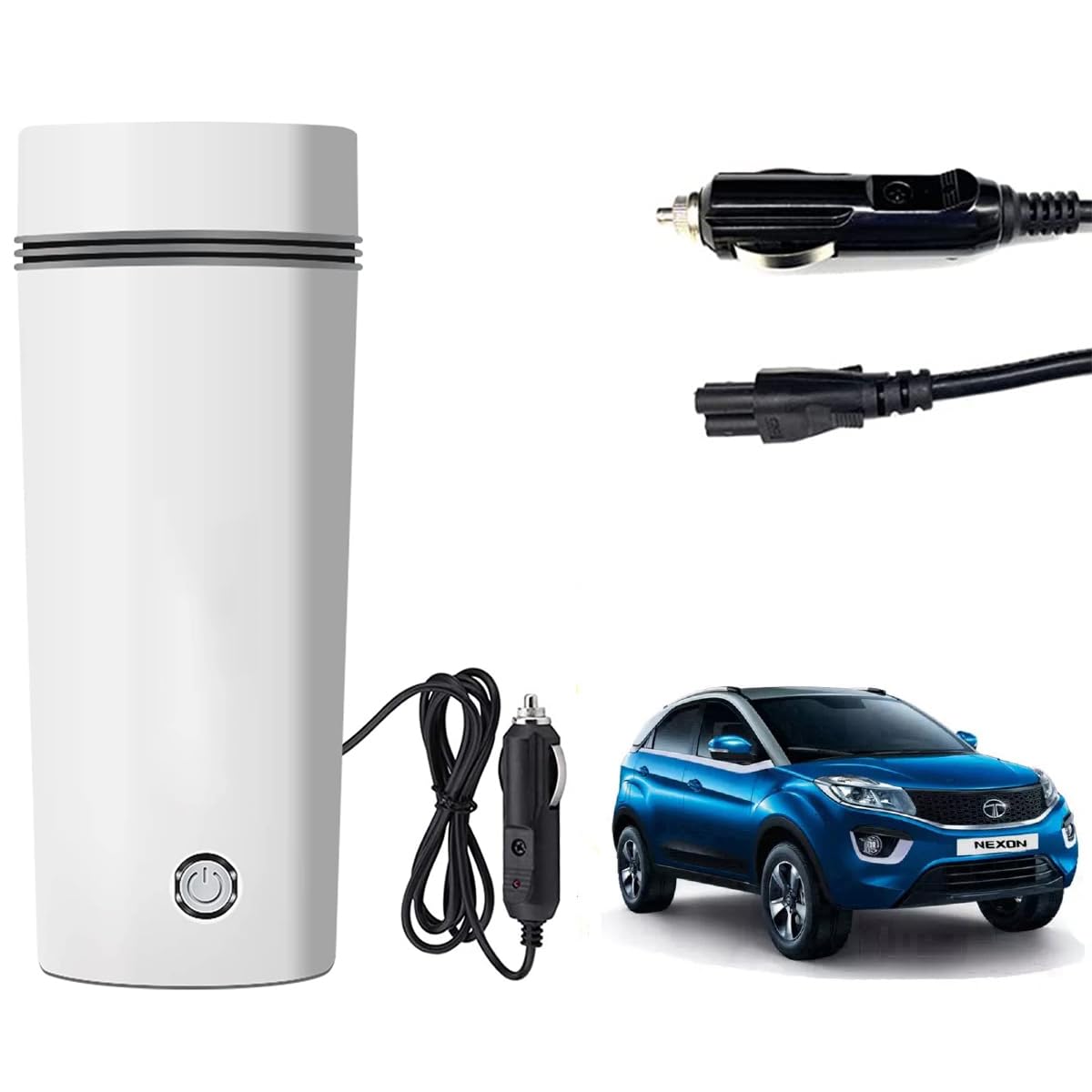 Oshotto 12V Portable Electric Water Bottle for Hot Water Tea Coffee Kettle Mug Multipurpose Food Grade Fast Boil Auto Shut-off For Travel Camping, Road Trip Compatible with Tata Nexon (350ml) - White-image-40