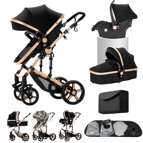 Carrito bebe 3 en 1, Capazo, Cochecito Deportivo y Silla de Coche, para Bebés de 0 a 36 Meses (Negro Oro) Carrito bebe 3 en 1, Capazo, Cochecito Deportivo y Silla de Coche, para Bebés de 0 a 36 Meses (Negro Oro)