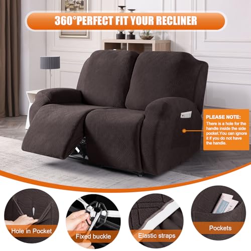 Image of VANSOFY Loveseat Recliner Covers, 2-Pieces Stretch Reclining Couch Cover with Pockets Recliner Sofa Slipcovers 2 Seate Soft Washable Furniture Protector for Dogs Cats(Chocolate)