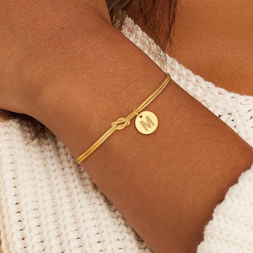 Fezodo Christmas Gifts for Teens Girls Kids - Gold Initial Bracelets for Women Girl Knot Initial A Bracelet for 5 6 7 8 9 10 Year Old Girl Gift Dainty Gold Bracelet for Women Bridesmaids Friends