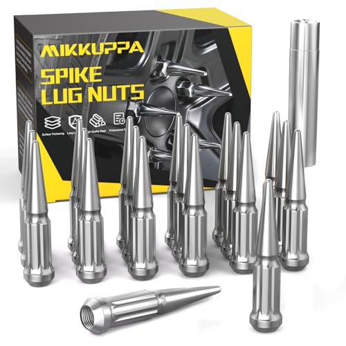 Image of MIKKUPPA 1 /2-20 Spike Lug Nuts, Chrome 1 /2x20 Solid Acorn Spiked Lug Nut | 20PCS 4.4 inch Tall, With Socket Key, Replacement for Jeep Wrangler Cherokee Liberty Tire Nuts