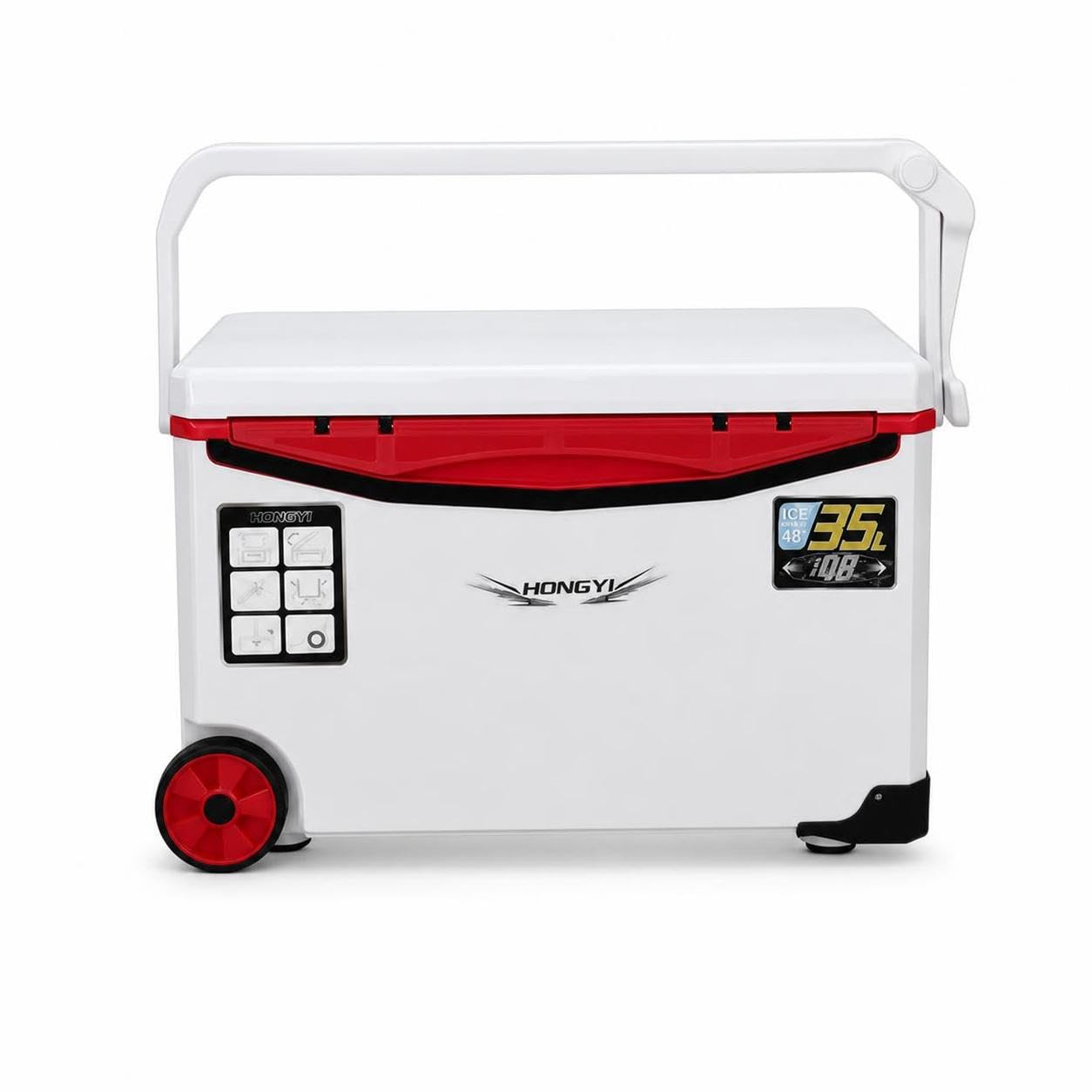 Frigo Portatile con Ruote per Pesca, Ghiacciaia Rigida 31-40L, Frigorifero Termico, Bianco