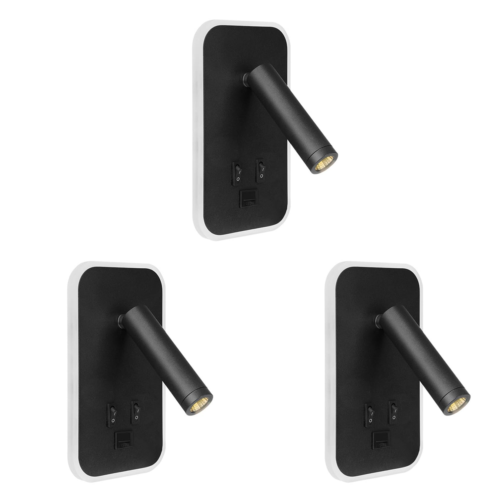 Vjsujehgy 3X Wall Light Backlight USB Charging 330 Degree Rotation Adjustable Wall Lamp Bedside Study Reading Sconce Lamp Black