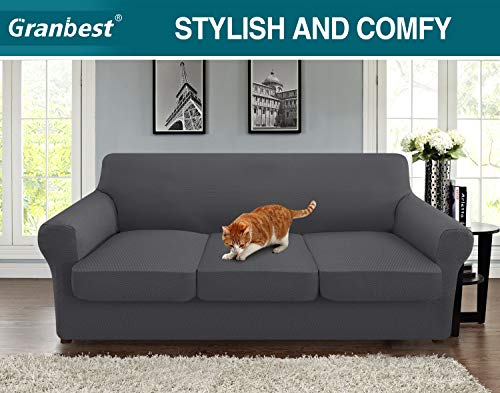 image for Granbest 4 Piece High Stretch Couch Covers for 3 Cushion Couch Thick P