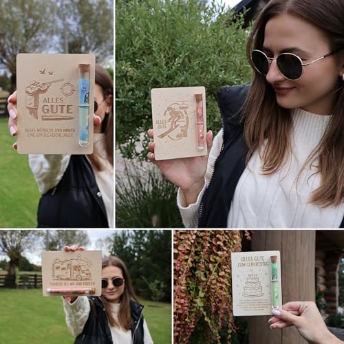 ZUKLA Verpackung für Geldgeschenke Doktor - 13 x 10 cm - mit Reagenzglas - Promotion Geschenk 2025 - Geldgeschenk Verpackung aus Holz - Doktortitel Geschenk
