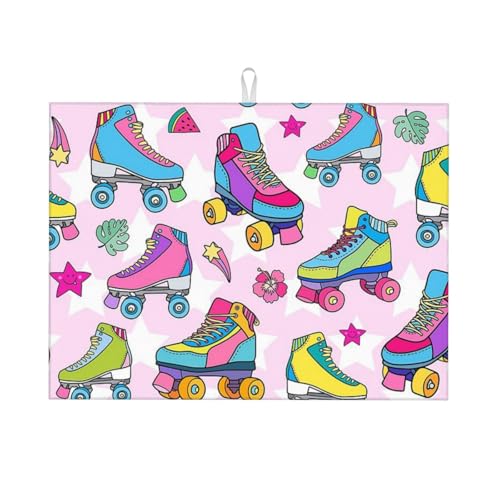 台所水切りマット素敵なローラースケート 速乾吸水マット 食器乾燥マット 丸めて収納 皿置き 速乾性 耐油性 抗菌 消臭 お手入れ簡単 大判 衛生 防カビ 丸めて収納 滑り止め 棚シート46*61cm