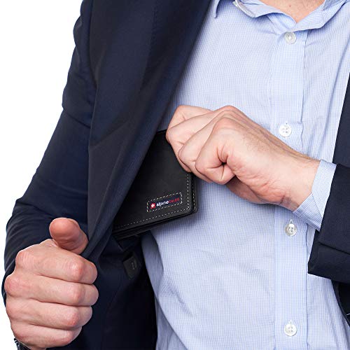 Image of Alpine Swiss Connor Executive Bifold Wallet | Business Passcase for Men | Premium Leather | Dual ID Windows | RFID Blocking | Gift Box Included Nubuck Black