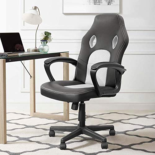 Image of Furmax Office Chair Desk Leather Gaming Chair, High Back Ergonomic Adjustable Racing Chair,Task Swivel Executive Computer Chair Headrest and Lumbar Support (White)