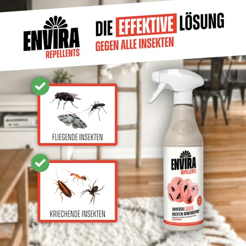 Envira Universal Effect Insekten Abwehrspray 2 x 5 Liter - Extra starkes Spray mit Langzeitwirkung gegen Trauermücken, Silberfische, Lebensmittelmotten & weiteres Ungeziefer - Mittel gegen Insekten