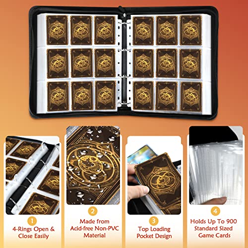 Card-Binder-for-Pokemon-Cards-9-Pocket-Matiugod-900-Pockets-Trading-Card-Album-Folder-Top-Loading-4-Ring-Binder-for-TGC-MTG-Yugioh-Sports-Cards