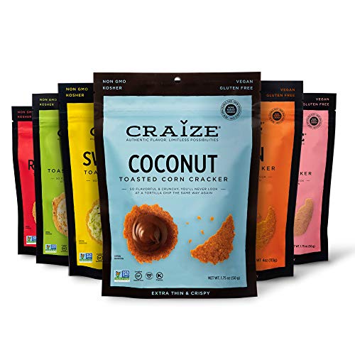 Craize Thin & Crunchy Toasted Corn Crackers  Sampler Pack Healthy & Organic Gluten Free Crackers - 6 Pack, 1.75 Ounces Each