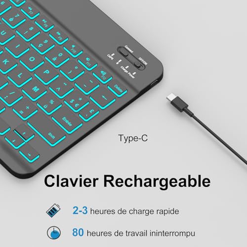 Clavier Bluetooth sans fil ultra-fin rétroéclairé compatible tablette Huawei et Samsung - 4