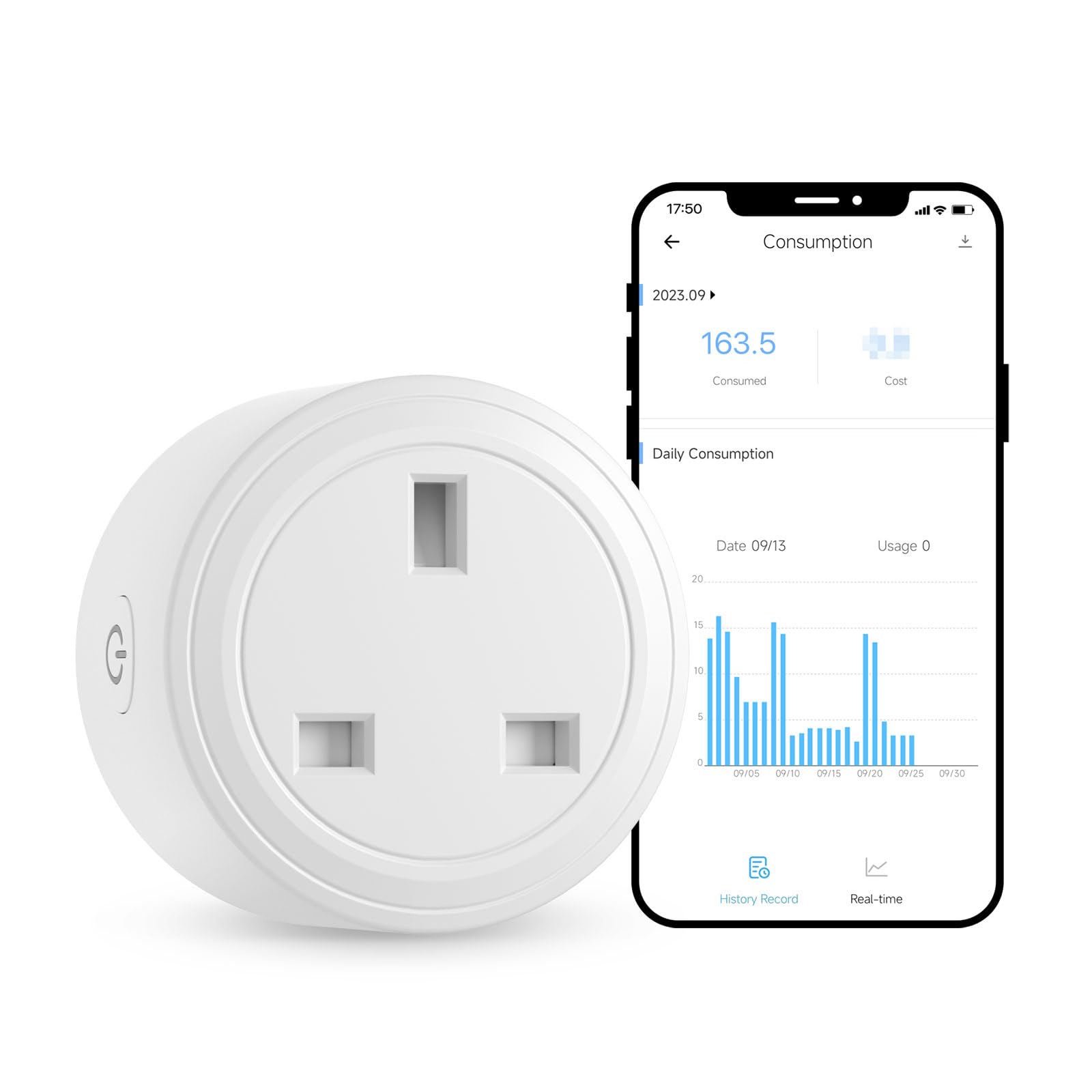 WOOLLEY WiFi Smart Plug Socket 13A, Smart Sockets Plug with Power Monitoring Works with Alexa/ Google Home and eWelink APP, Support Smart Scheduled, Voice Control